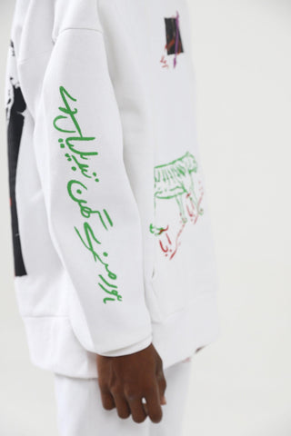 "A-POLITICAL" HAND PRINTED WHITE HOODIE - Rastah