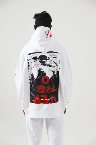 "A-POLITICAL" HAND PRINTED WHITE HOODIE - Rastah