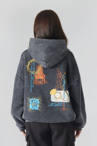 "Sweet friend" grey acid wash hoodie