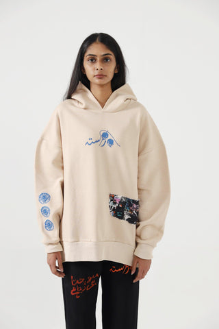 "WEEPING MAN" HAND PRINTED BEIGE HOODIE - Rastah