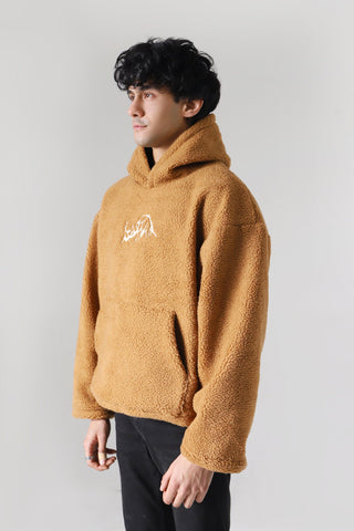 Brown sherpa logo hoodie