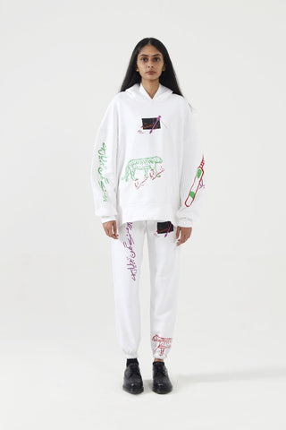 "A-POLITICAL" HAND PRINTED WHITE HOODIE - Rastah