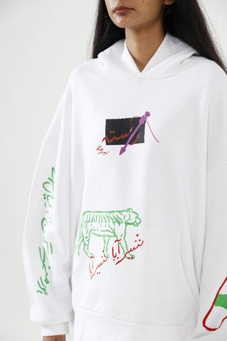 "A-POLITICAL" HAND PRINTED WHITE HOODIE - Rastah