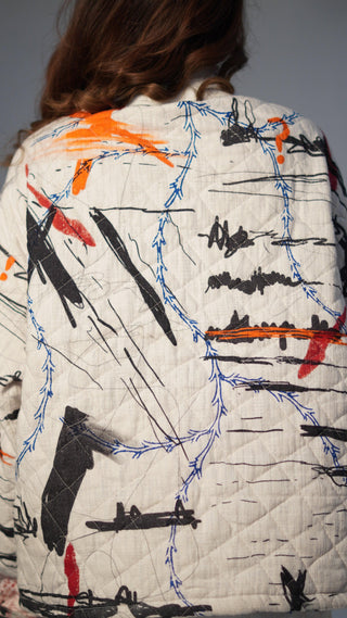 Quilted Block-Print Mixed Media Top - Rastah