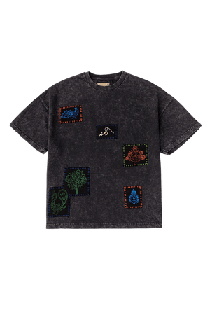 Black acid wash patchwork T-shirt