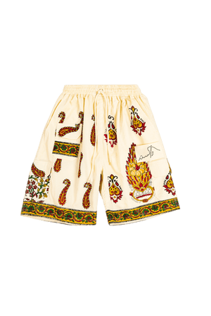 Beige block-printed shorts