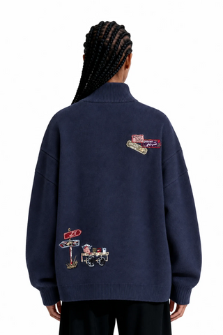 Safarnama Quarter-Zip Embroidered Sweater