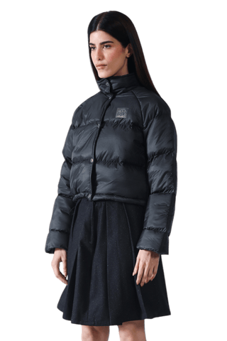 Black Nylon Puffer Crop Jacket