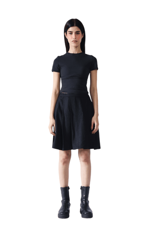 Black Wool Pleated Short Skirt