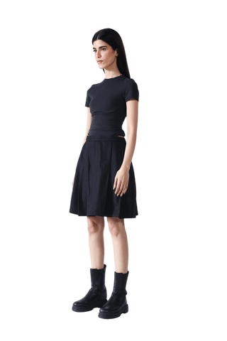 Black Wool Pleated Short Skirt