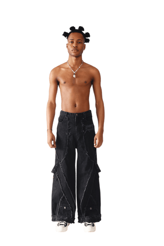 Denim Acid Wash Cargo Pants