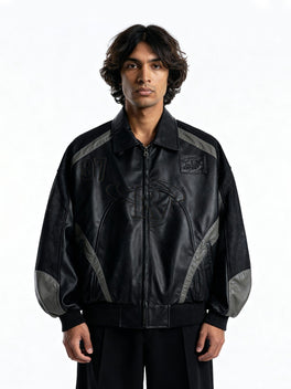 “95” panelled leather bomber jacket