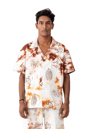 Smoked block print denim button-down