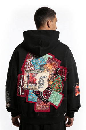 Memory map patchwork hoodie