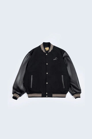 Black Block-Print Varsity Jacket