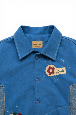 Blue Patchwork Bomber Jacket