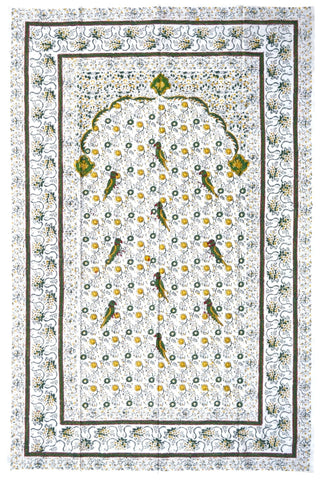 Parrot Garden: Handcrafted Block-Printed Tapestry