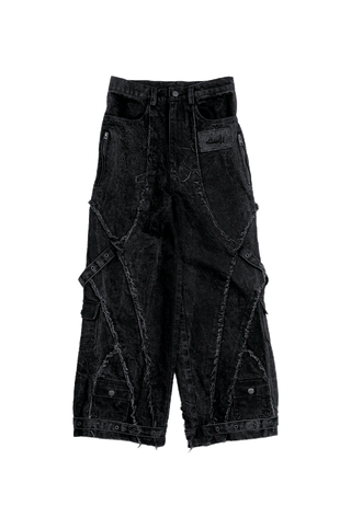 Denim Acid Wash Cargo Pants