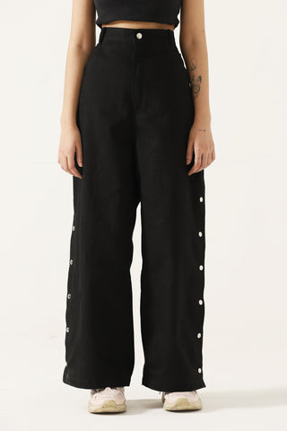 SNAP BUTTON DENIM TROUSERS