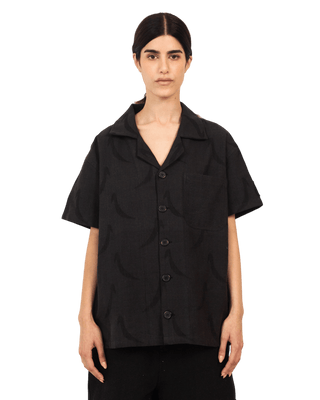 Black Handwoven 'Ray' Button-Down Shirt