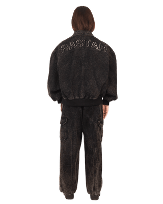 BLACK ACID WASH BOMBER JACKET