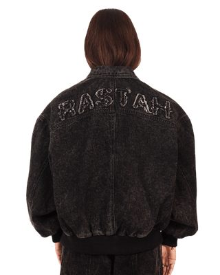 BLACK ACID WASH BOMBER JACKET