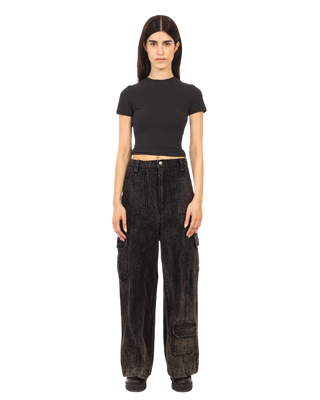 BLACK ACID WASH DENIM CARGO PANTS