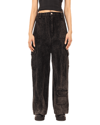 BLACK ACID WASH CARGO PANTS