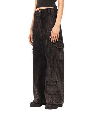 BLACK ACID WASH CARGO PANTS