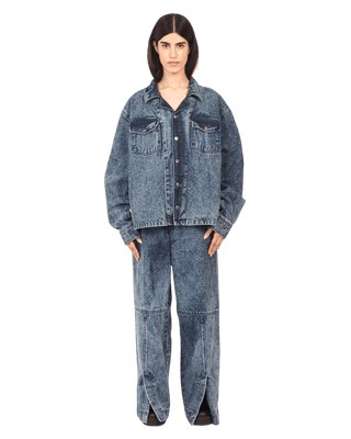 BLUE ACID WASH DENIM TRUCKER JACKET