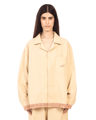 KHAKI BLOCK PRINT KHADDAR BUTTON DOWN