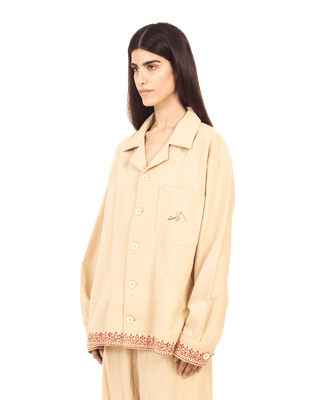 KHAKI BLOCK PRINT KHADDAR BUTTON DOWN