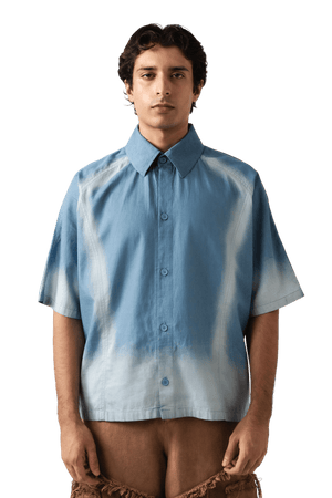 Spray fade denim button-down