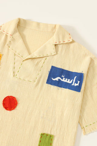 PATCHWORK HANDWOVEN BEIGE POLO