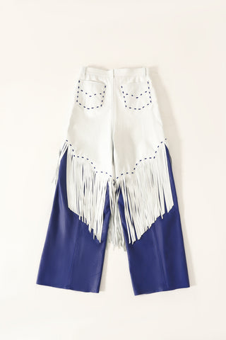 WHITE BLUE LEATHER PANTS