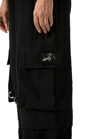 black handwoven khaddar cargo pants