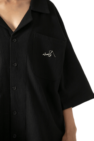 black handwoven button down