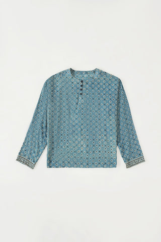 Indigo dye and block print shirt