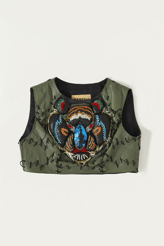 EMBROIDERED LEATHER TOP