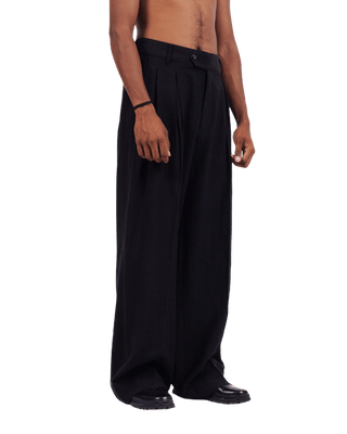 BLACK KHADDAR DOUBLE-PLEATED TROUSERS