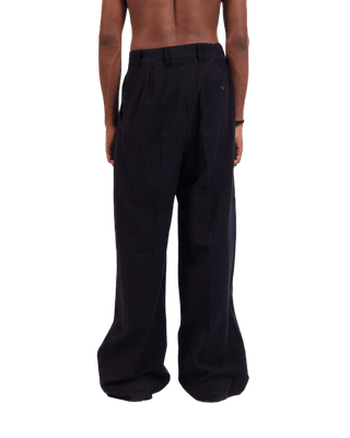 BLACK KHADDAR DOUBLE-PLEATED TROUSERS