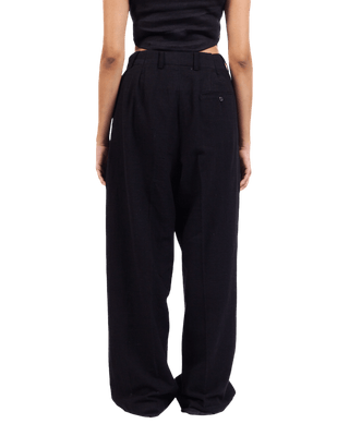 BLACK KHADDAR DOUBLE-PLEATED TROUSERS