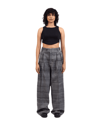 GREY TWEED DOUBLE-PLEATED TROUSERS