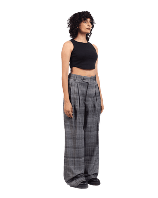 GREY TWEED DOUBLE-PLEATED TROUSERS