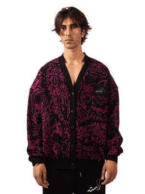 "Night script" jacquard cardigan