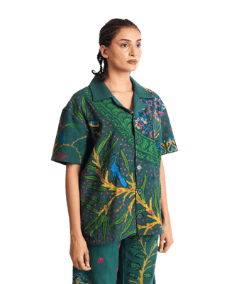 "PEACOCK GARDEN" BLOCKPRINT BUTTON DOWN