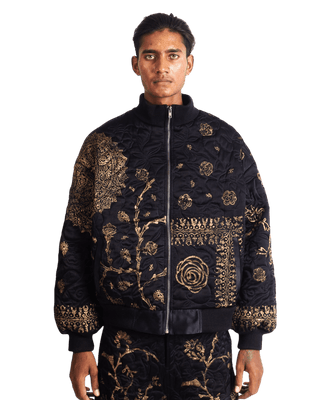 "GOLDEN" BLOCKPRINT SILK BOMBER JACKET