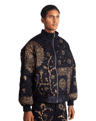 "GOLDEN" BLOCKPRINT SILK BOMBER JACKET