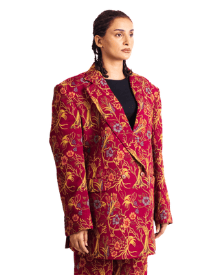 "RED AFFAIR" JACQUARD WOVEN COAT