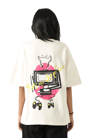 "Games we play" printed beige T-shirt